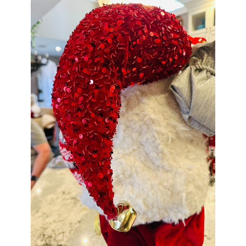Santa Claus Figurine 24" Red Sweater Sequin Hat Christmas Decoration Holiday Fig - Picture 11 of 16